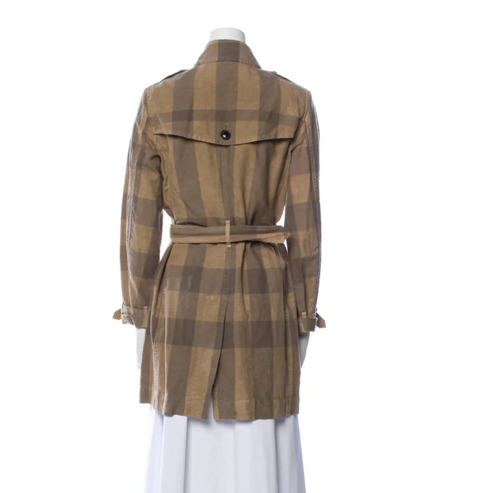 Burberry Linen Blend Plaid Trench Coat Size 4 - Picture 3 of 5